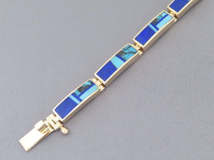 Gold Bracelet with Turquoise & Lapis Inlay