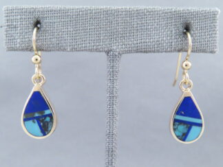 Gold Earrings with Turquoise & Lapis Inlay