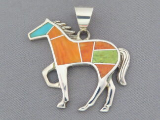 Colorful Multi-Stone Inlay HORSE Pendant (larger)