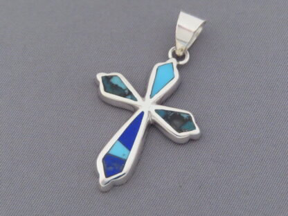 Cross Pendant with Turquoise & Lapis Inlay