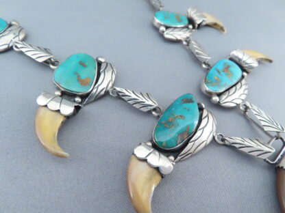 Vintage Squash Blossom Necklace with Blue Gem Turquoise & Bear Claws