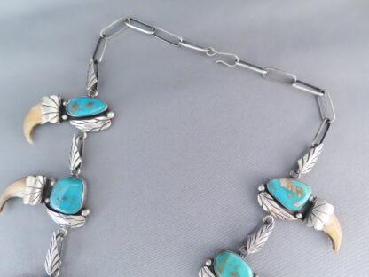 Vintage Squash Blossom Necklace with Blue Gem Turquoise & Bear Claws