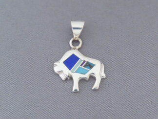 Inlaid Multi-Stone Bison Pendant (Small & Adorable)