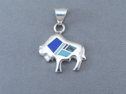 Inlaid Multi-Stone Bison Pendant (Small & Adorable)