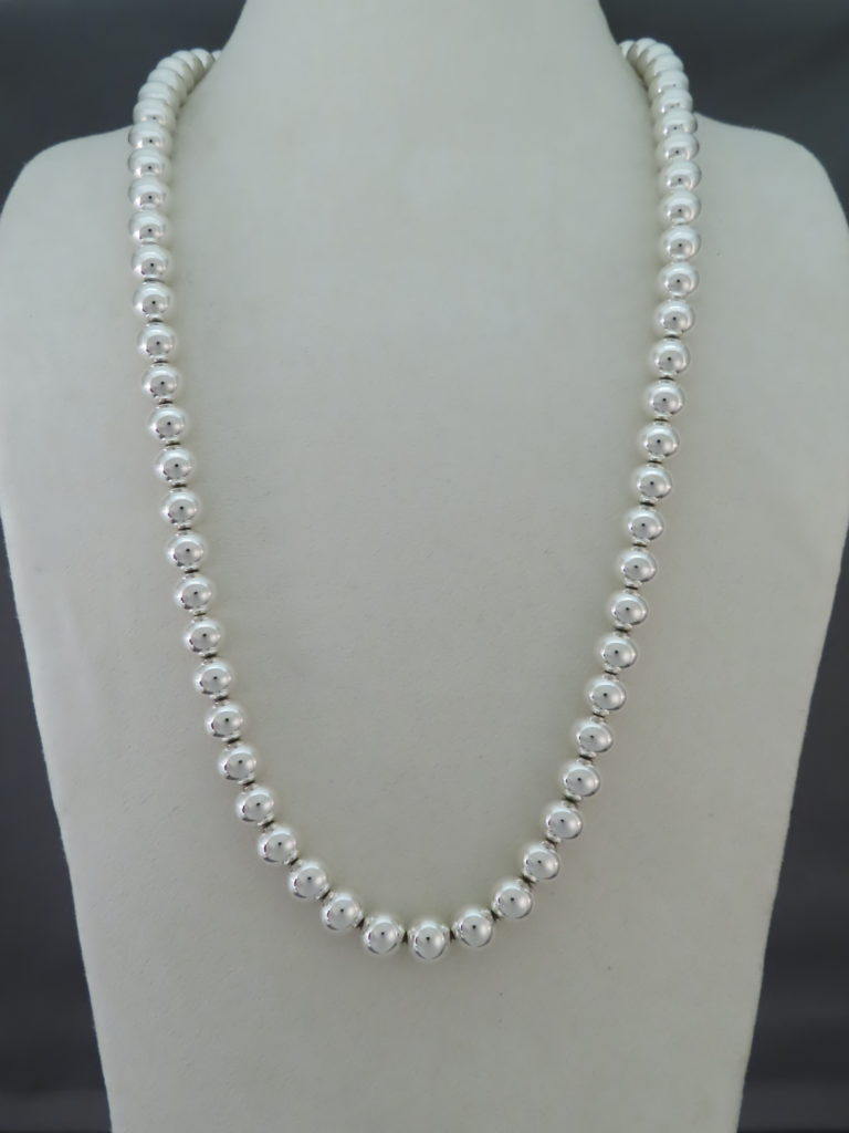 Sterling Silver 'Navajo Pearls' Bead Necklace Jewelry by Al Joe