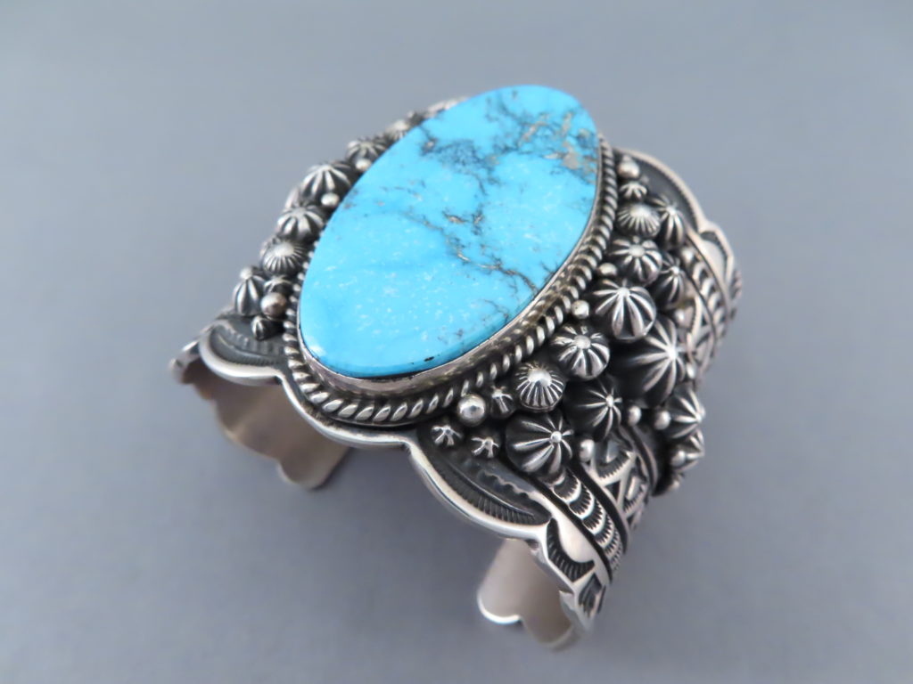 Wide Kingman Turquoise & Sterling Silver Bracelet - Turquoise Jewelry