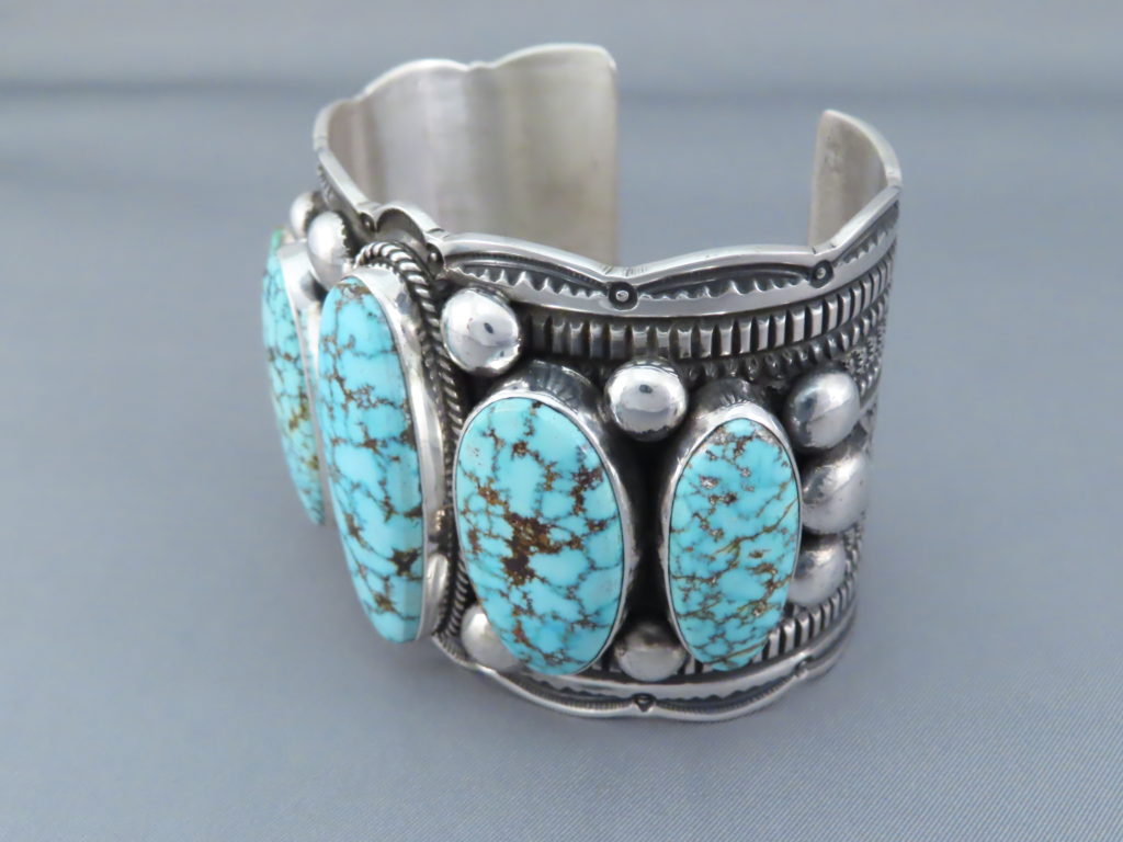 Kingman Turquoise Cuff Bracelet by Guy Hoskie - Navajo Jewelry