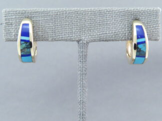 Gold Lapis & Turquoise Inlay Earrings ‘Huggies’