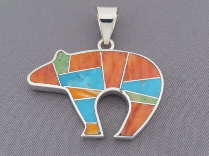 Colorful BEAR Pendant with Multi-Stone Inlay