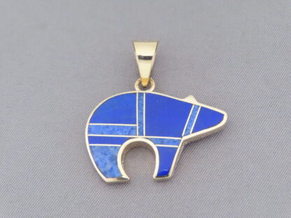 Gold Bear Pendant with Lapis Inlay