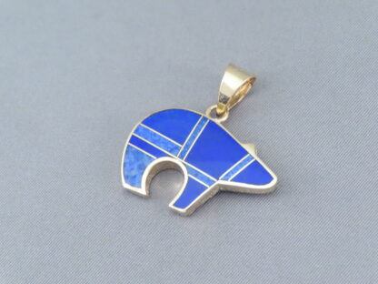 Gold Bear Pendant with Lapis Inlay