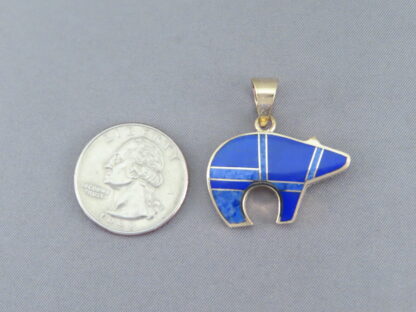 Gold Bear Pendant with Lapis Inlay