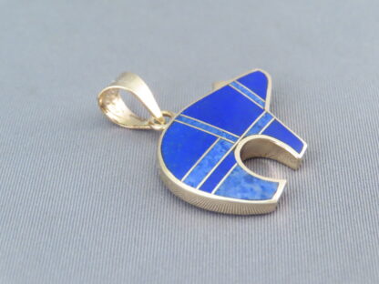 Gold Bear Pendant with Lapis Inlay