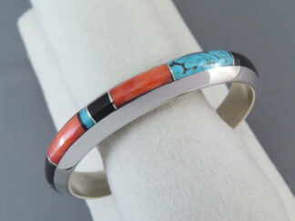 Shop Inlaid Bracelet - Colorful Multi-Stone Cuff Bracelet by Navajo Indian jeweler, Jimmy Poyer FOR SALE $295-