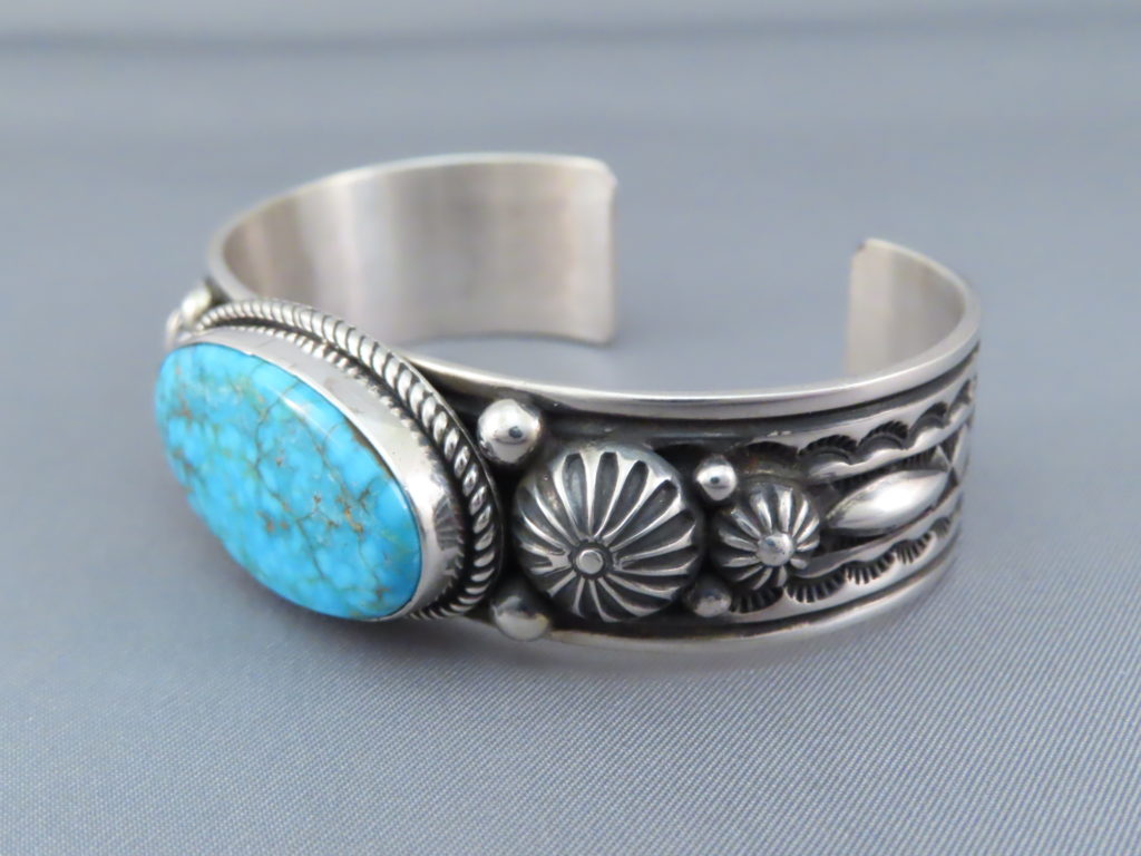 Albert Jake Kingman Turquoise Sterling Silver Bracelet - Turquoise Cuff