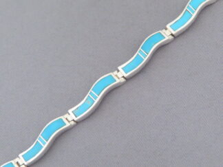 Buy Turquoise Jewelry - 'Wavy' Turquoise Inlay Link Bracelet by Navajo Indian jeweler, Tim Charlie $465- FOR SALE