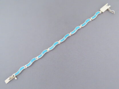 Turquoise Inlay Link Bracelet (‘Wavy’)