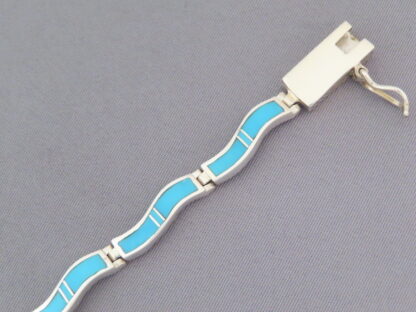 Turquoise Inlay Link Bracelet (‘Wavy’)