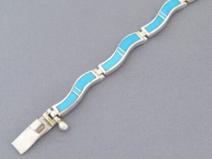 Turquoise Inlay Link Bracelet (‘Wavy’)