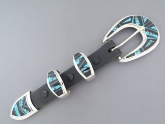 Turquoise & Black Jade Inlay Ranger Buckle Set – VERY FINE Inlay