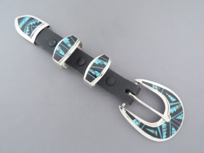 Turquoise & Black Jade Inlay Ranger Buckle Set – VERY FINE Inlay