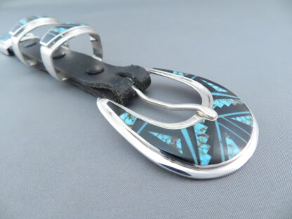 Turquoise & Black Jade Inlay Ranger Buckle Set – VERY FINE Inlay