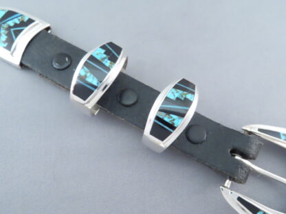 Turquoise & Black Jade Inlay Ranger Buckle Set – VERY FINE Inlay