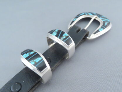 Turquoise & Black Jade Inlay Ranger Buckle Set – VERY FINE Inlay