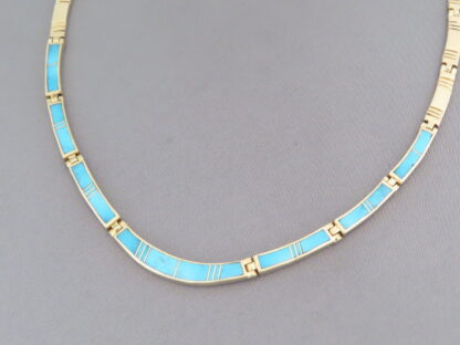 Gold Necklace with Turquoise Inlay