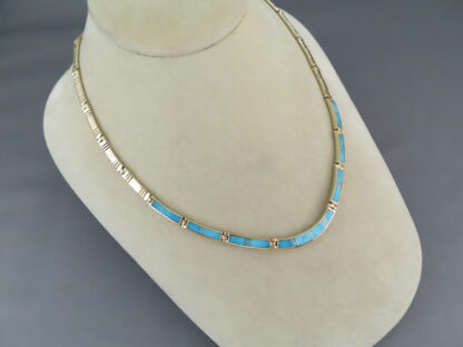 Gold Necklace with Turquoise Inlay