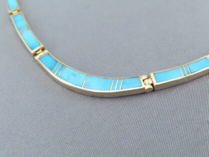 Gold Necklace with Turquoise Inlay