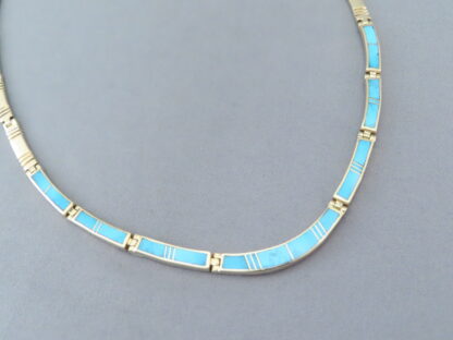 Gold Necklace with Turquoise Inlay