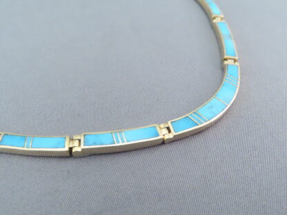 Gold Necklace with Turquoise Inlay