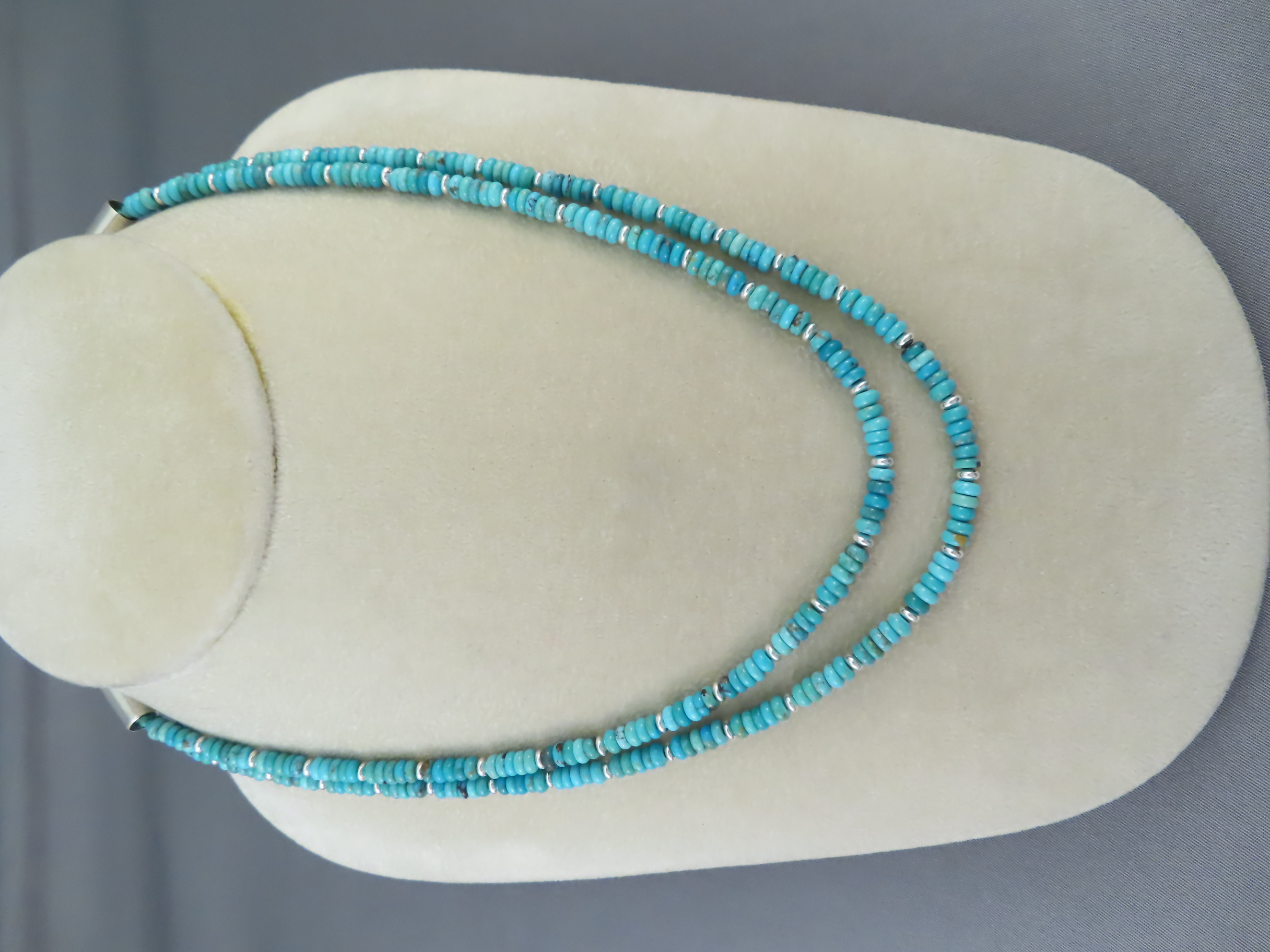 Two-Strand Kingman Turquoise Necklace by Native American (Navajo) Jewelry Artist, Artie Yellowhorse FOR SALE $545-