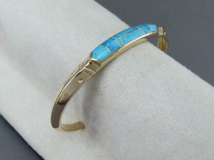 Gold Bracelet Cuff with Turquoise Inlay (14kt Gold)