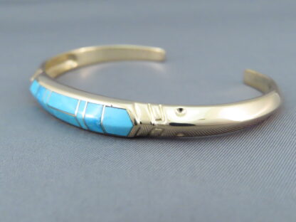 Gold Bracelet Cuff with Turquoise Inlay (14kt Gold)