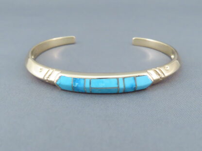 Gold Bracelet Cuff with Turquoise Inlay (14kt Gold)