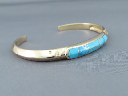 Gold Bracelet Cuff with Turquoise Inlay (14kt Gold)