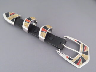 Multi-Stone Inlay Belt Buckle with Coral (Ranger Buckle Set)