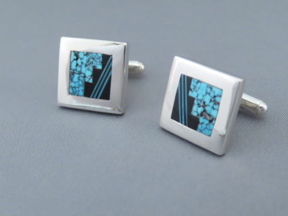 Cufflinks with Turquoise & Black Jade Inlay