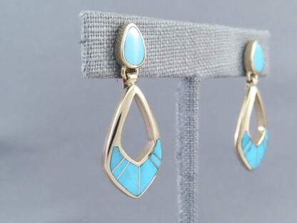 Turquoise Inlay 14kt Gold Earrings