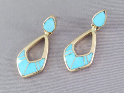 Turquoise Inlay 14kt Gold Earrings