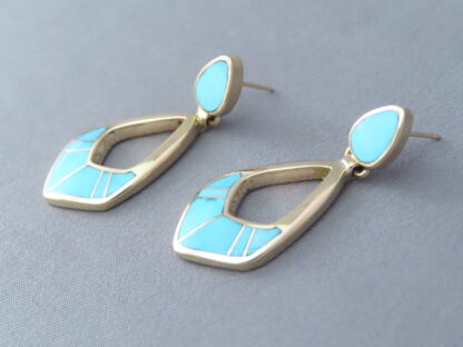 Turquoise Inlay 14kt Gold Earrings