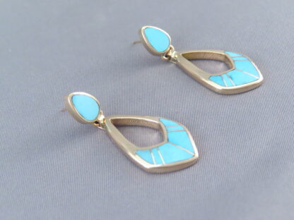 Turquoise Inlay 14kt Gold Earrings