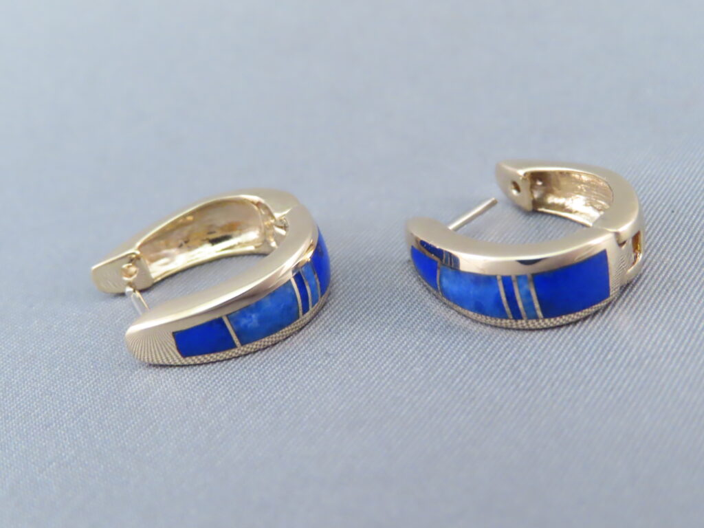 Lapis & Gold Inlay Earrings - Gold/Lapis 'Huggies' - Native American ...