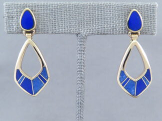 Gold Earrings with Lapis Inlay