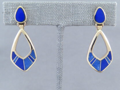 Gold Earrings with Lapis Inlay