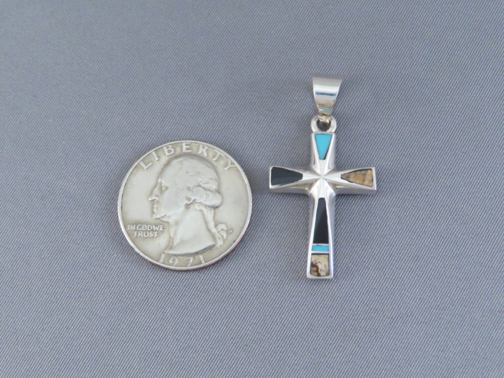 Multi-Stone Inlay Cross Pendant with Turquoise - Inlay Cross