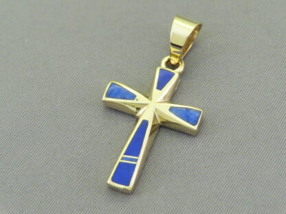 14kt Gold Cross Pendant with Lapis Inlay