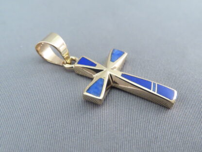 14kt Gold Cross Pendant with Lapis Inlay